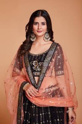 EILARA WOMEN'S BLACK GEORGETTE WITH SEQUINS AND EMBROIDERY WORK PARTY WEAR  LEHENGA CHOLI 2