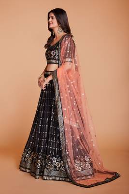 EILARA WOMEN'S BLACK GEORGETTE WITH SEQUINS AND EMBROIDERY WORK PARTY WEAR  LEHENGA CHOLI 3