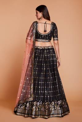EILARA WOMEN'S BLACK GEORGETTE WITH SEQUINS AND EMBROIDERY WORK PARTY WEAR  LEHENGA CHOLI 4