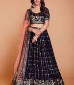 EILARA WOMEN'S DARK BLUE GEORGETTE WITH SEQUINS AND EMBROIDERY WORK PARTY WEAR  LEHENGA CHOLI
