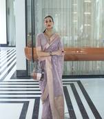 Lavender Zari Modal Weaving Kora Silk Saree For Women Wedding Special Festive Occasion Saree