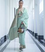 Cyan Blue Zari Modal Weaving Kora Silk Saree For Women Wedding Special Festive Occasion Saree