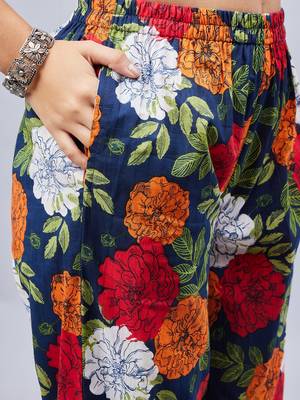 Winered woman navy blue floral print with embroidery naira cut kurta set 5