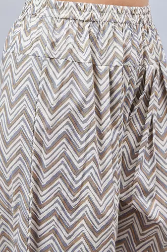 Winered woman off-white geometric print with lace detailed sleeve kurta dupatta set