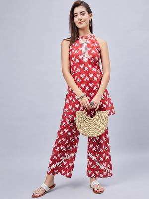 Winered woman rust printed with lace co-ord set 1