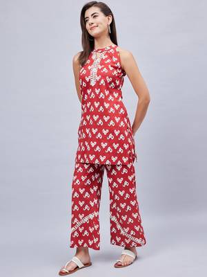 Winered woman rust printed with lace co-ord set 3