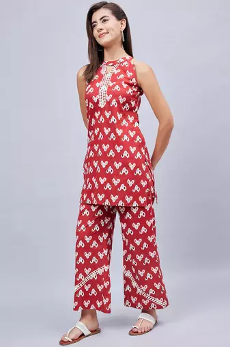 Winered woman rust printed with lace co-ord set