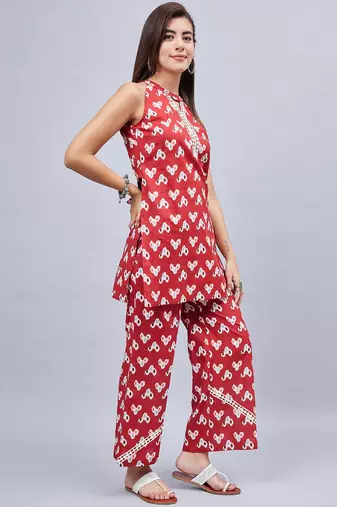 Winered woman rust printed with lace co-ord set