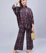 Winered woman navy blue geometric print kaftan co-ord set