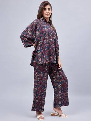 Winered woman navy blue geometric print kaftan co-ord set 5