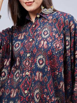 Winered woman navy blue geometric print kaftan co-ord set 6