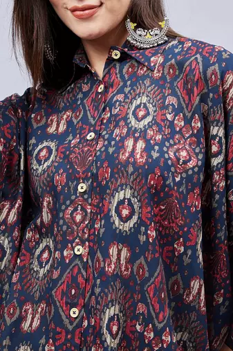 Winered woman navy blue geometric print kaftan co-ord set