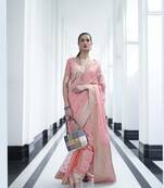 Pink Zari Modal Weaving Kora Silk Saree For Women Wedding Special Festive Occasion Saree