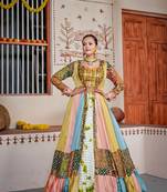 EILARA WOMEN'S WHITE RAYON COTTON EMBROIDERED WITH SEQUENCE WORK TRADITIONAL INDO WESTERN LEHEGHA CHOLI