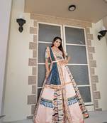 EILARA WOMEN'S PEACH MULBERRY EMBROIDERED WITH SEQUENCE MIRROR WORK TRADITIONA LEHEGHA CHOLI