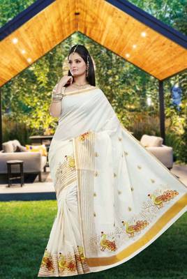 RSV fabrics kerala kasavu cotton saree with running blouse 1
