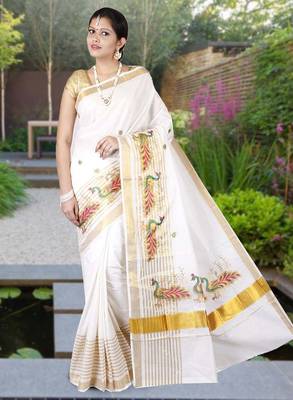 RSV fabrics kerala kasavu cotton saree with running blouse 1