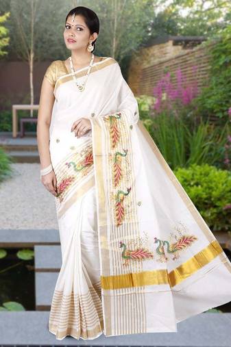 RSV fabrics kerala kasavu cotton saree with running blouse