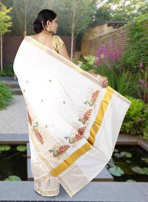 RSV fabrics kerala kasavu cotton saree with running blouse 2