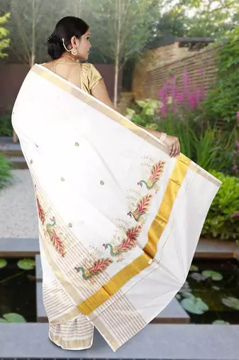 RSV fabrics kerala kasavu cotton saree with running blouse