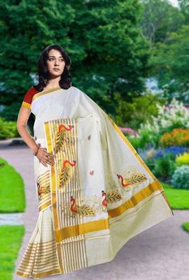 RSV fabrics kerala kasavu cotton saree with running blouse 1