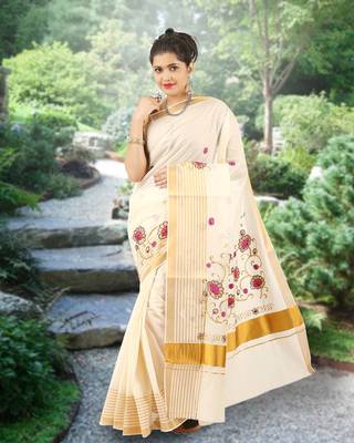RSV fabrics kerala kasavu cotton saree with running blouse 1