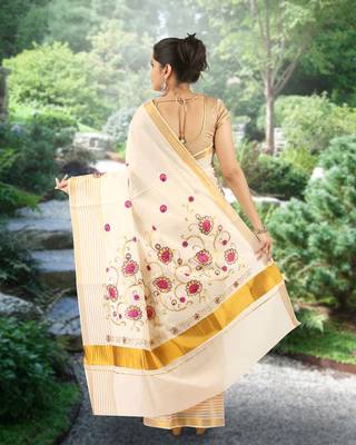 RSV fabrics kerala kasavu cotton saree with running blouse 2