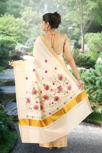 RSV fabrics kerala kasavu cotton saree with running blouse