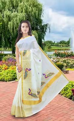 RSV fabrics kerala kasavu cotton saree with running blouse 1