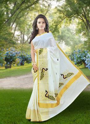 RSV fabrics kerala kasavu cotton saree with running blouse 1