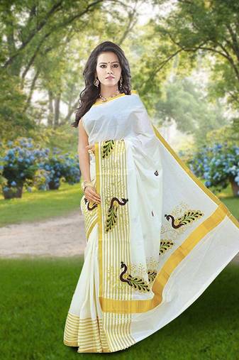 RSV fabrics kerala kasavu cotton saree with running blouse