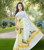 RSV fabrics kerala kasavu cotton saree with running blouse
