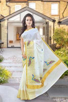 RSV fabrics kerala kasavu cotton saree with running blouse 1