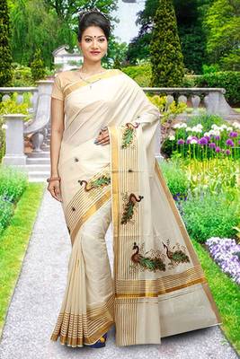 RSV fabrics kerala kasavu cotton saree with running blouse 1