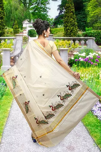 RSV fabrics kerala kasavu cotton saree with running blouse