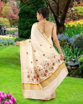 RSV fabrics kerala kasavu cotton saree with running blouse 2