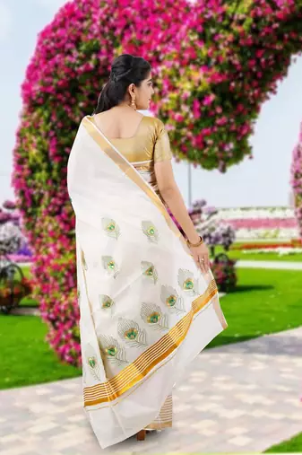 RSV fabrics kerala kasavu cotton saree with running blouse