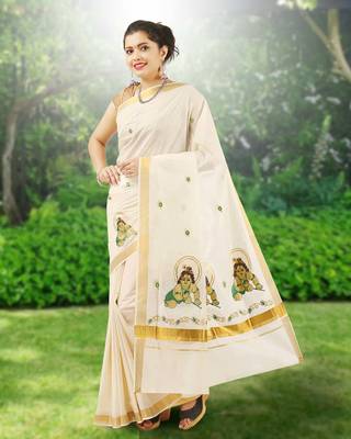 RSV fabrics kerala kasavu cotton saree with running blouse 1
