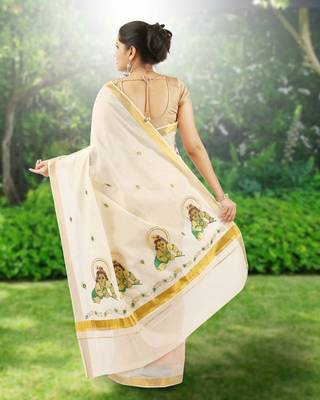 RSV fabrics kerala kasavu cotton saree with running blouse 2