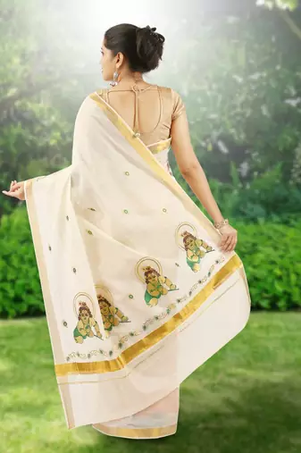 RSV fabrics kerala kasavu cotton saree with running blouse
