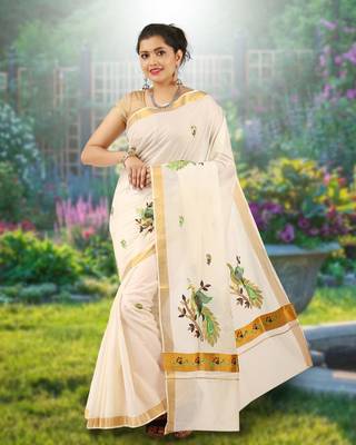 RSV fabrics kerala kasavu cotton saree with running blouse 1