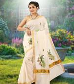 RSV fabrics kerala kasavu cotton saree with running blouse