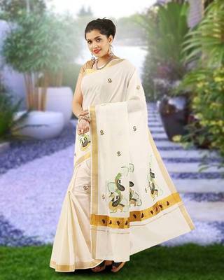 RSV fabrics kerala kasavu cotton saree with running blouse 1