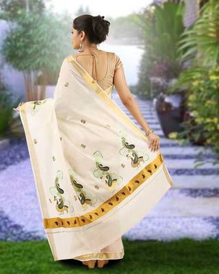 RSV fabrics kerala kasavu cotton saree with running blouse 2