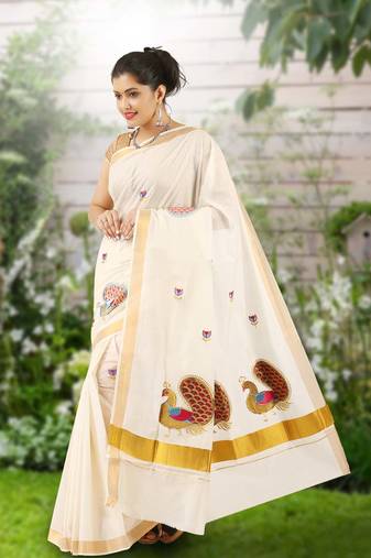 RSV fabrics kerala kasavu cotton saree with running blouse