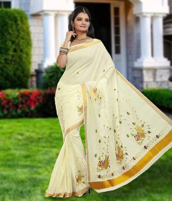 RSV fabrics kerala kasavu cotton saree with running blouse 1