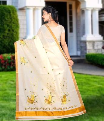 RSV fabrics kerala kasavu cotton saree with running blouse 2