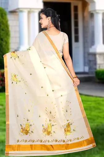 RSV fabrics kerala kasavu cotton saree with running blouse