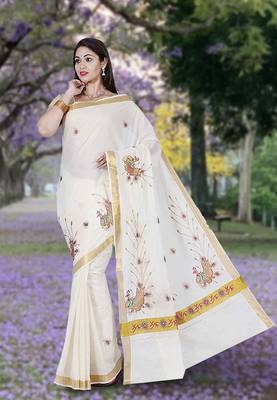 RSV fabrics kerala kasavu cotton saree with running blouse 1