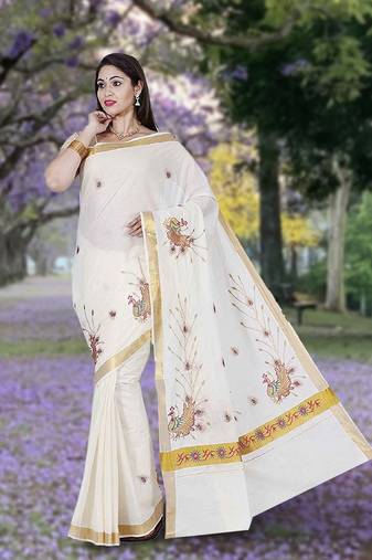 RSV fabrics kerala kasavu cotton saree with running blouse